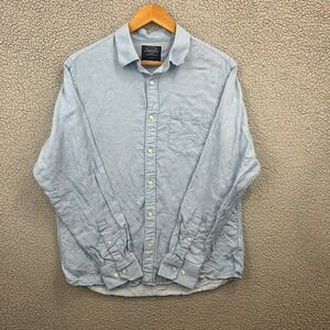 Charles Tyrwhitt Men's Casual Button-Down Shirt Light Blue L Lyocell Linen Slim